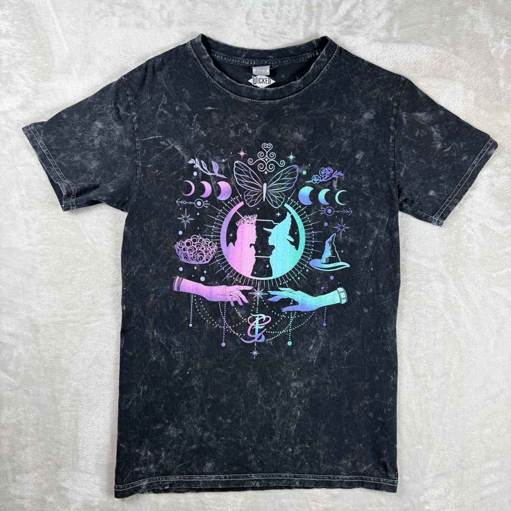 Wicked Celestial Witch Graphic Tee Acid Wash Butterfly Moon Fantasy Shirt Small